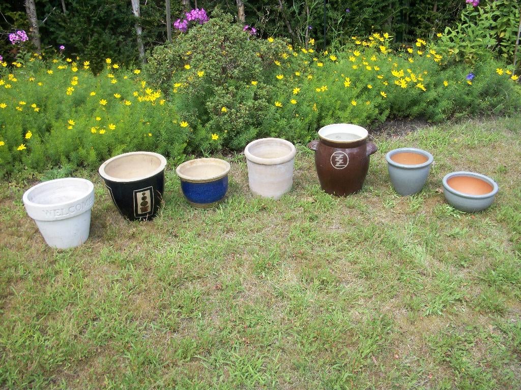 5 Bloempotten Geglazuurd Blauw Grijs 24 cm hoog - per stuk, Ophalen, Rond, Nieuw, Minder dan 40 cm