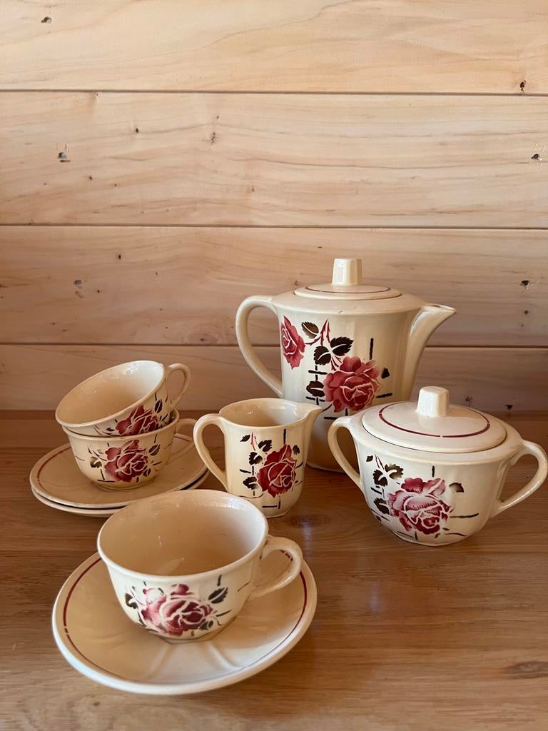 Oud Frans servies Badonviller Simone met rozenmotief, Antiek en Kunst, Ophalen of Verzenden