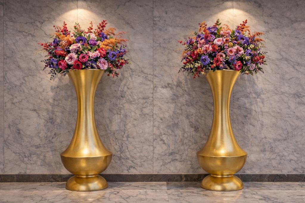 Grote Luxe Hotel Lobby Vazen 120–200 cm – Bladgoud, Huis en Inrichting, Woonaccessoires | Vazen, Kunststof, Overige kleuren, Nieuw