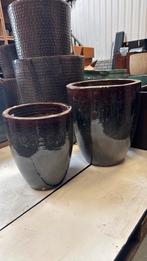 Bruin glazuur bloempot - hoog model, Ophalen, 40 cm of meer, Rond, Nieuw