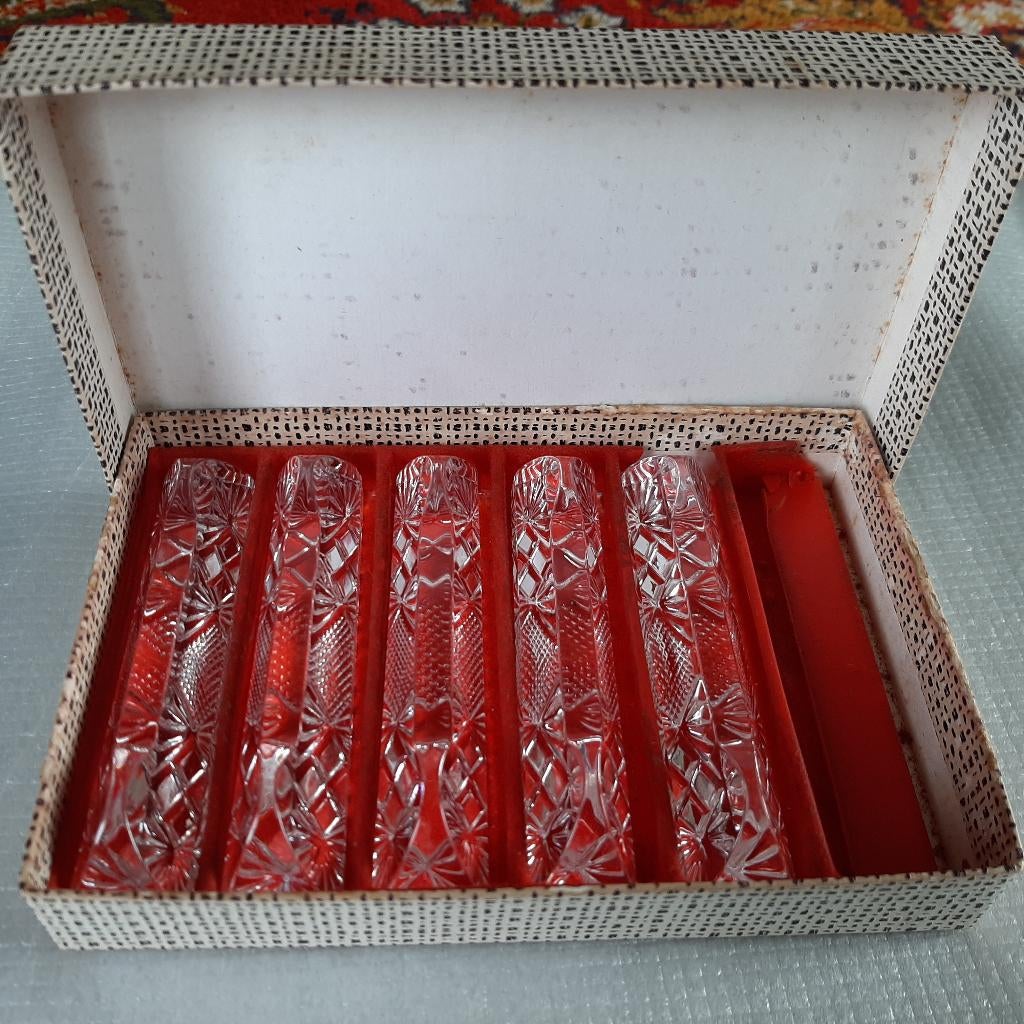 5 messenleggers kristal in origineel doosje, Antiek en Kunst, Ophalen