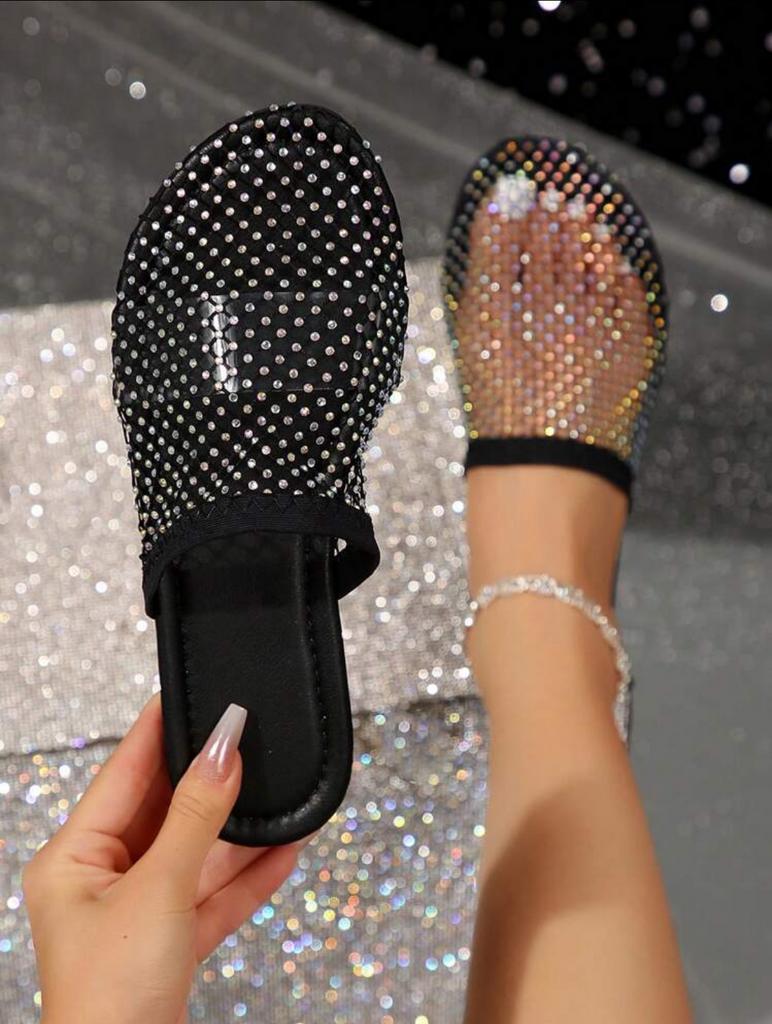 Nieuwe SHEIN slippers met strass en mesh, maat 36, Ophalen of Verzenden, Nieuw, Zwart, Slippers