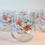 Set van 6 vintage Luminarc France glazen met bloemetjes, Ophalen of Verzenden, Zo goed als nieuw, Waterglas