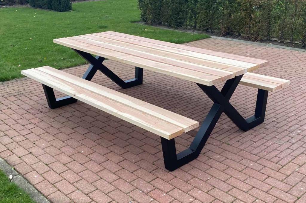 Houten Douglas Picknicktafel BK - Model X - Industrieel  832, Tuin en Terras, Picknicktafels, Nieuw, Rechthoekig, Hout, Ophalen of Verzenden