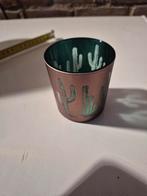 Kleine bloempot met cactus motief groen metallic 8 hoog, Rond, Ophalen of Verzenden, Aardewerk, Minder dan 40 cm