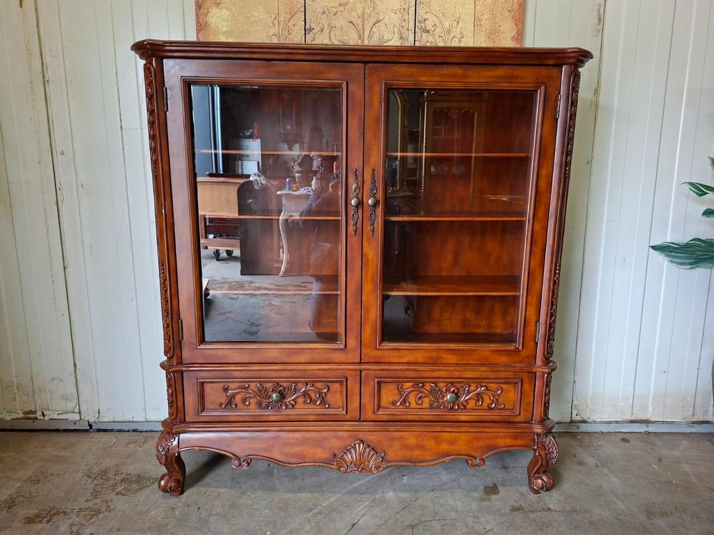 Klassieke vitrinekast, servieskast, boekenkast mahonie hout, Ophalen of Verzenden, Zo goed als nieuw, 25 tot 50 cm, 150 tot 200 cm