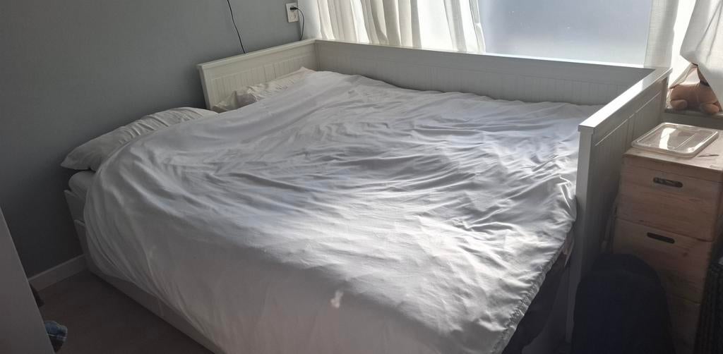 Ikea Hemnes Bedbank met 3 lades - 80x200/160x200, Wit, Tweepersoons, Ophalen of Verzenden, 200 cm