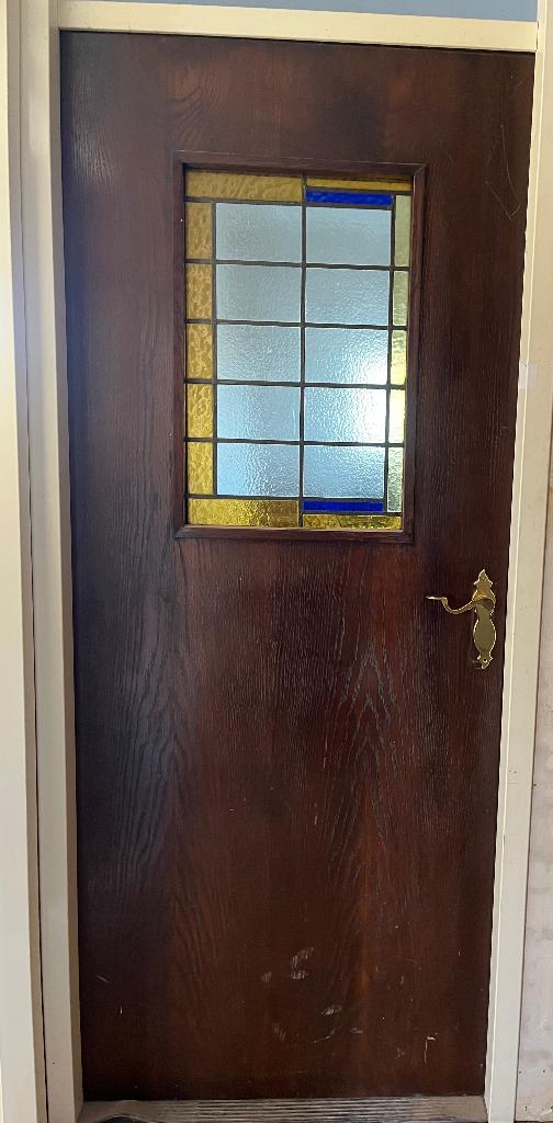 Houten binnendeur met glas-in-lood, Doe-het-zelf en Verbouw, Deuren en Horren, Ophalen, Gebruikt, 80 tot 100 cm, Binnendeur