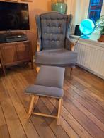 Oorfauteuil met voetenbankje - Grijs, Huis en Inrichting, Fauteuils, Ophalen, Gebruikt, 75 tot 100 cm, Stof