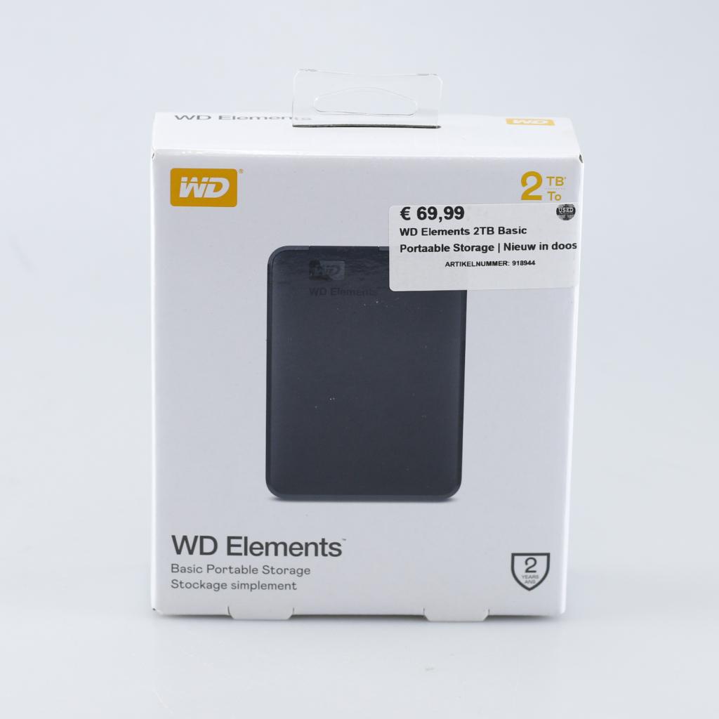 WD Elements 2TB Basic Portaable Storage | Nieuw in doos, Computers en Software, Harde schijven, Zo goed als nieuw