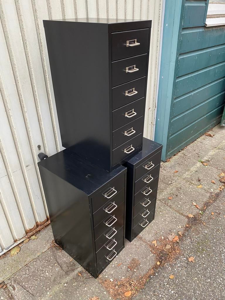 Set van 3 zwarte ladekasten met 6 laden Zware kwaliteit, Doe-het-zelf en Verbouw, Ophalen, Gebruikt, Minder dan 600 watt, 30 tot 70 mm