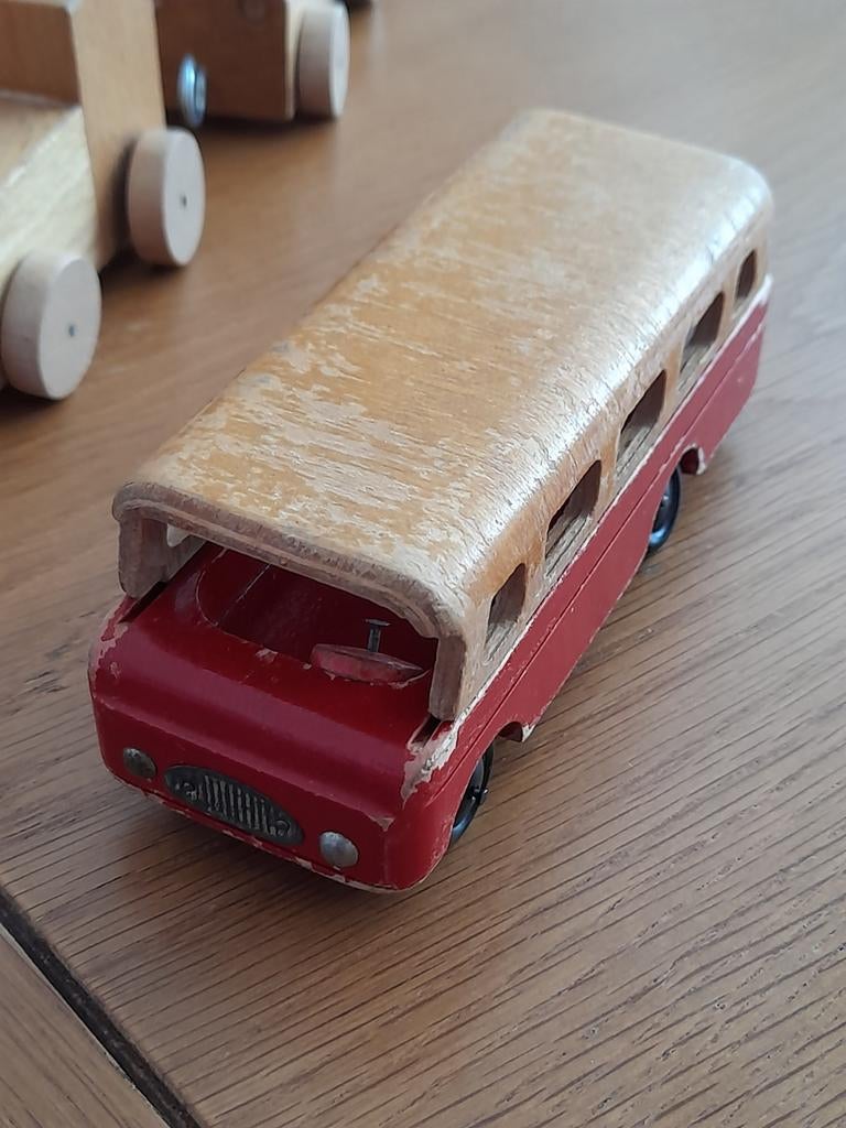 Vintage Houten speelgoed set: bus, trein en vliegtuig, Antiek en Kunst, Ophalen of Verzenden