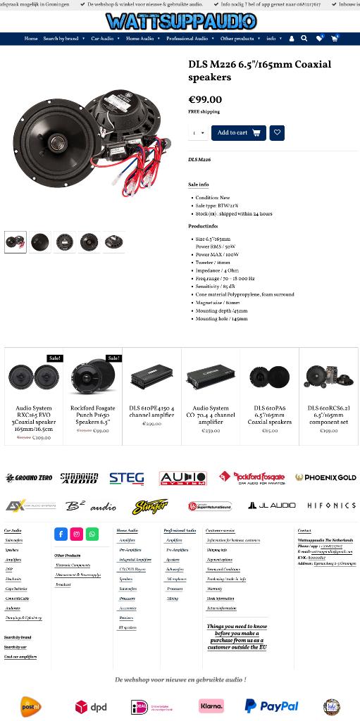 DLS M226 6.5"/165mm Coaxial speakers, Auto diversen, Info@optimount.nl, Nieuw, Ophalen of Verzenden, Anholtseweg 48A 7091 HB DINXPERLO