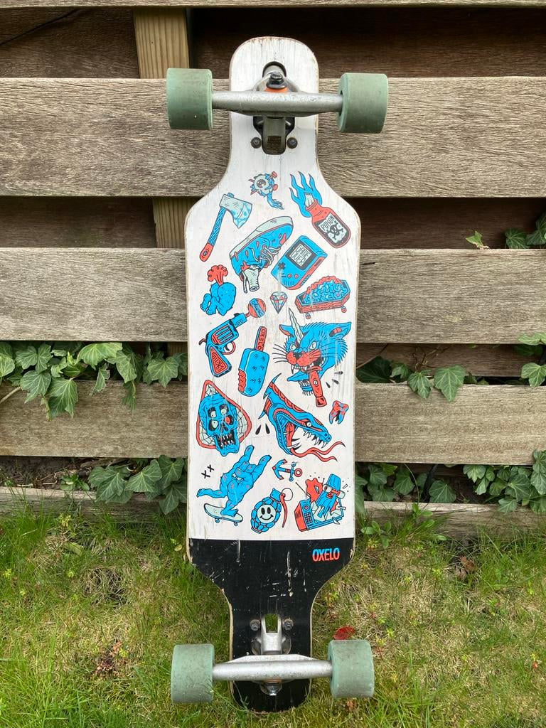 Oxelo Longboard met print, Sport en Fitness, Skateboarden, Ophalen, Gebruikt, Skateboard, Longboard