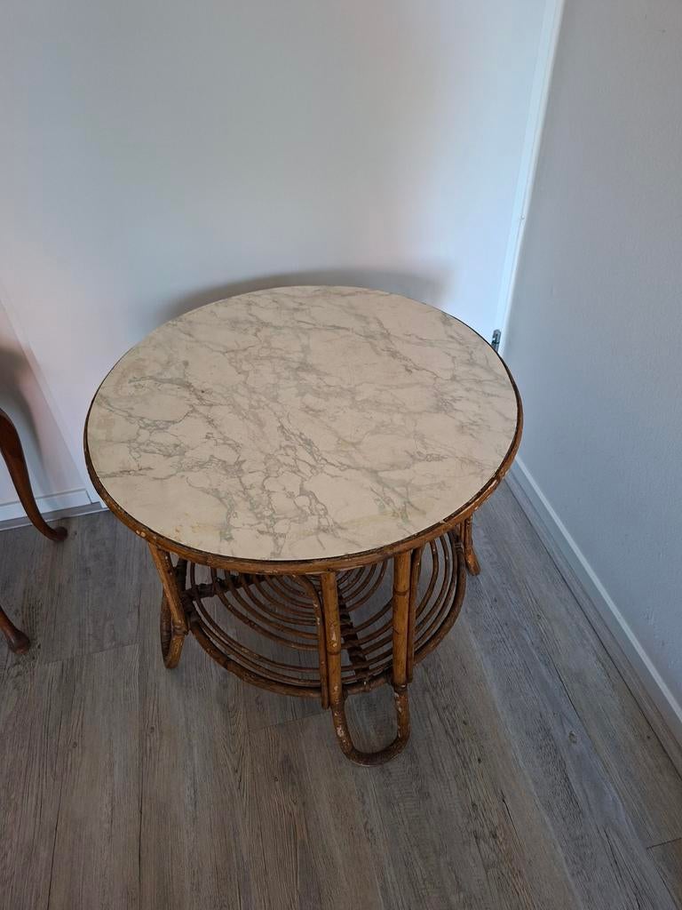 Bamboe Tafel, Huis en Inrichting, Tafels | Bijzettafels, Ophalen, Overige materialen, Gebruikt, Rond