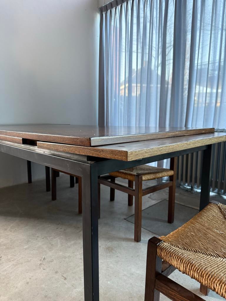 Midcentury Modern | Eetkamer set met 12 stoelen, Ophalen, Gebruikt, 100 tot 150 cm, Midcentury modern