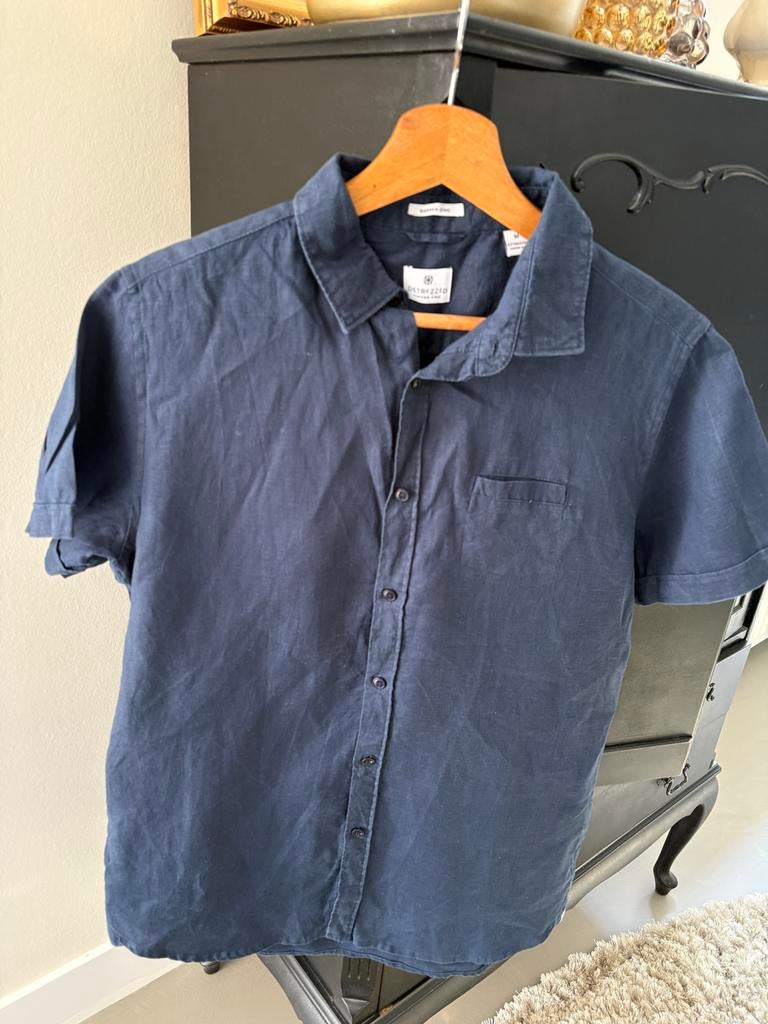 DSTRZZED Dapper Chic Linnen overhemd - Maat M, Kleding | Heren, Overhemden, Ophalen of Verzenden, Zo goed als nieuw, Blauw, Halswijdte 39/40 (M)