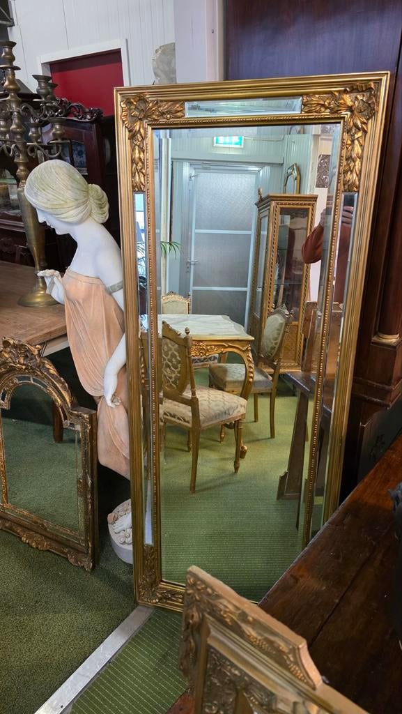 Grote Antieke Rechthoekige Spiegel met Gouden Lijst, Ophalen, Rechthoekig