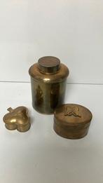 Vintage koper messing pot klaver vlinder juwelen doosje, Antiek en Kunst, Ophalen of Verzenden