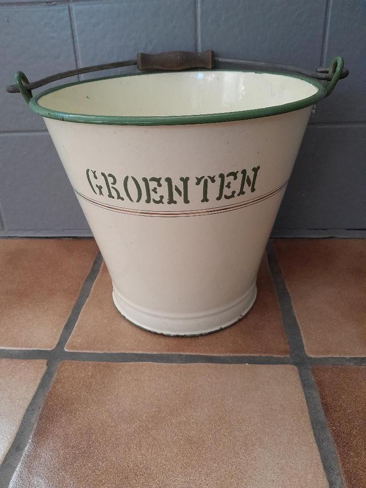 Gave Emaille emmer groenten met gouden bies, Antiek en Kunst, Antiek | Emaille, Ophalen of Verzenden