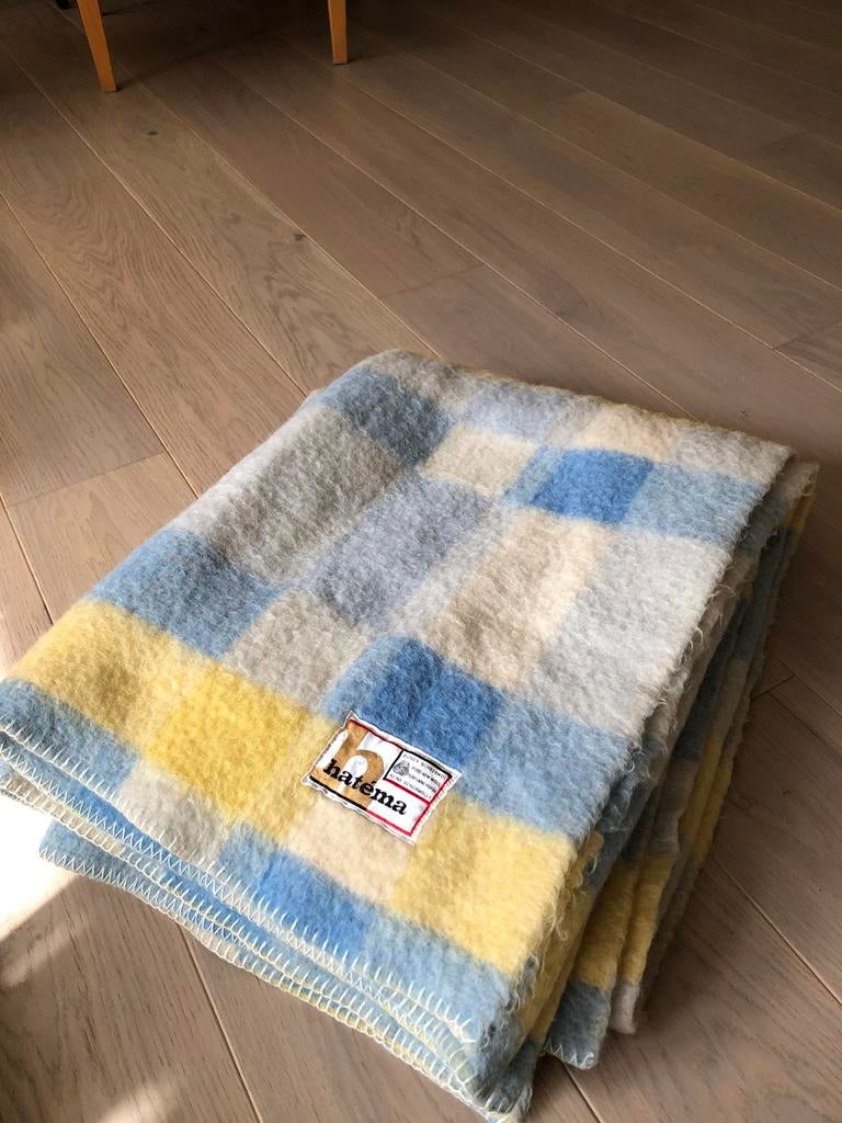 Vintage Hatéma zuiver scheer wollen deken, L 218 x B 169 cm., Huis en Inrichting, Woonaccessoires | Plaids en Woondekens, Ophalen of Verzenden