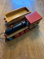 Vintage houten speelgoed trein met wagon USSR, Ophalen, Zo goed als nieuw, Duw- of Trekspeelgoed