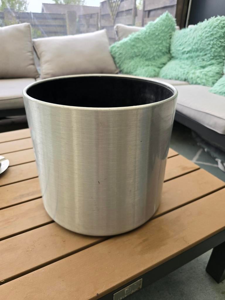 Verrijdbare bloembak 30cm van geborsteld aluminium, Steen, Rond, Minder dan 40 cm, Ophalen