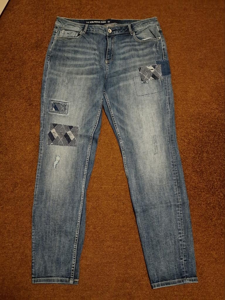 NIEUW Jessica the Girlfriend Jeans mt 42 met patches, Ophalen, Nieuw, Blauw, W33 - W36 (confectie 42/44)