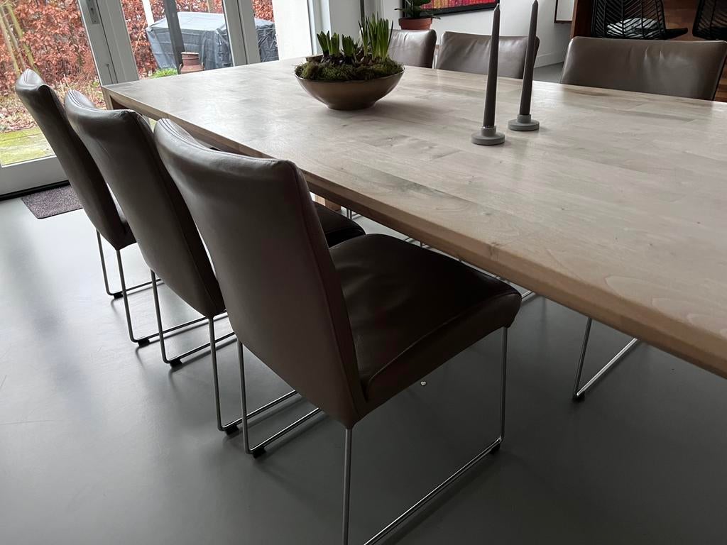 6 eettafelstoelen lichtbruin leer, Ophalen of Verzenden, Gebruikt, Bruin, Leer