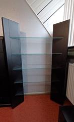 Zwarte Vitrinekast met glazen planken, Ophalen, Gebruikt, 100 tot 150 cm, Glas