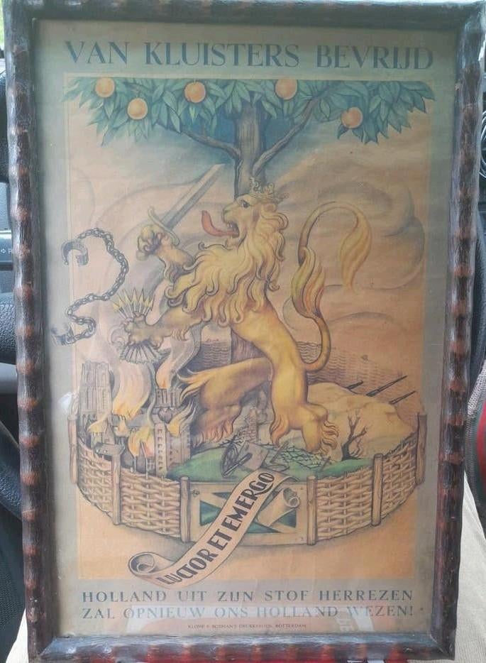 Oude lijst met glas - Bevrijding Nederland - 40 x 62 cm, Ophalen of Verzenden