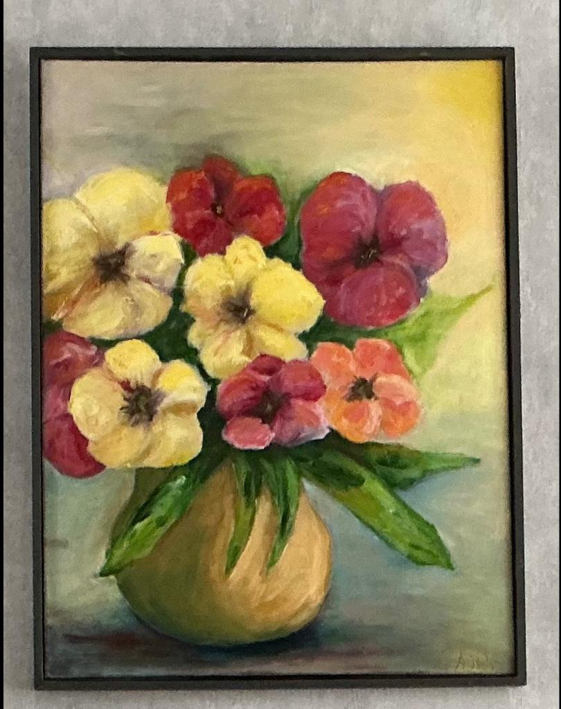 Violen in vaas olieverf, Ophalen