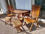 hardhouten, teakhouten tuinstoelen, tafel en voetenbankjes, Gebruikt, Teakhout, Eettafel, Tuinset