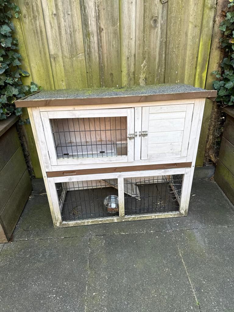 Konijnhok, 2 verdiepingen, handig in gebruik, Dieren en Toebehoren, Knaagdieren en Konijnen | Hokken en Kooien, Ophalen, 110 cm of meer