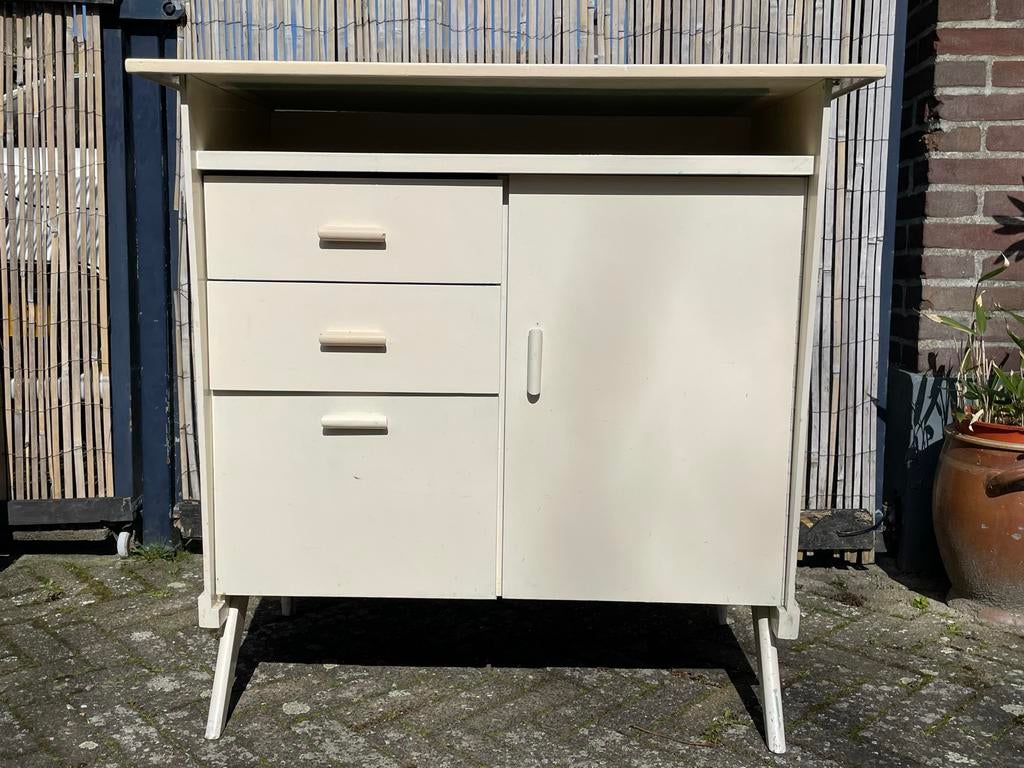 Vintage Crème houten commode met Lades en Kastje, Ophalen, Gebruikt, 50 tot 70 cm, 75 tot 100 cm