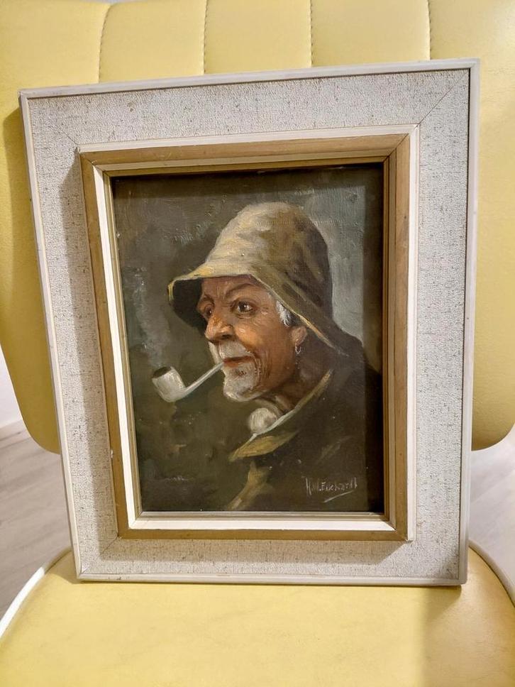 Oud schilderijtje visser fishermen H.W. Eckhard 1883 1946, Antiek en Kunst, Kunst | Schilderijen | Klassiek, Ophalen of Verzenden