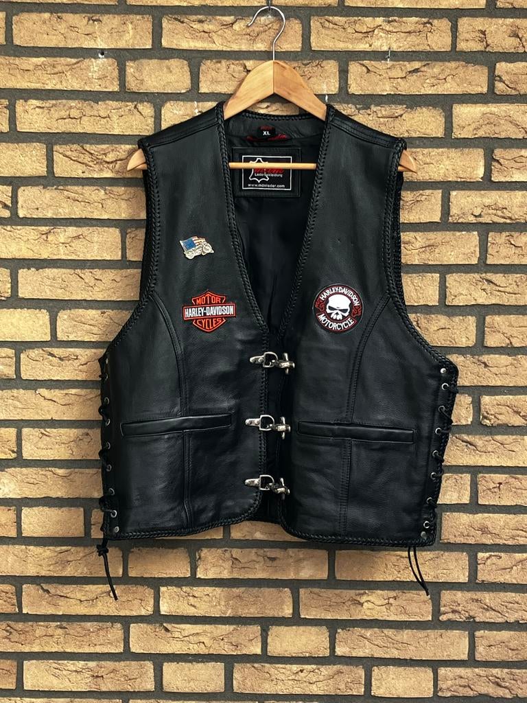 Harley-Davidson Leren Motorvest met Patches maat XL., Ophalen, Tweedehands, Heren, Jas | leer