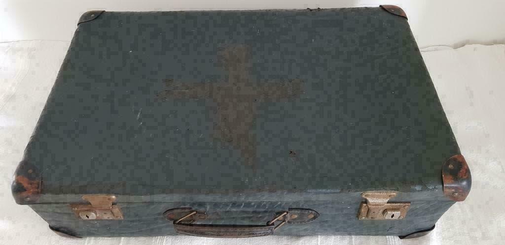 VINTAGE jaren blauwe 40 50 koffer van geperst karton (H015), Overige materialen, Gebruikt, 50 tot 60 cm, -