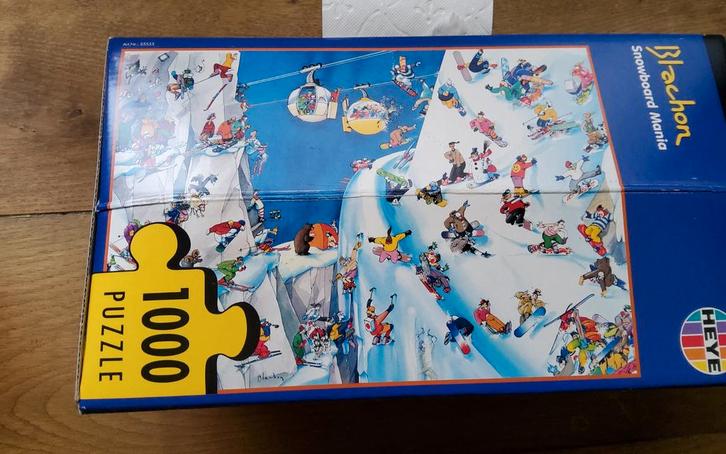 3 Puzzels - Snowboard Mania, Bei Bi La, Dueling Snowmen, Hobby en Vrije tijd, Denksport en Puzzels, Gebruikt, Legpuzzel, 500 t/m 1500 stukjes