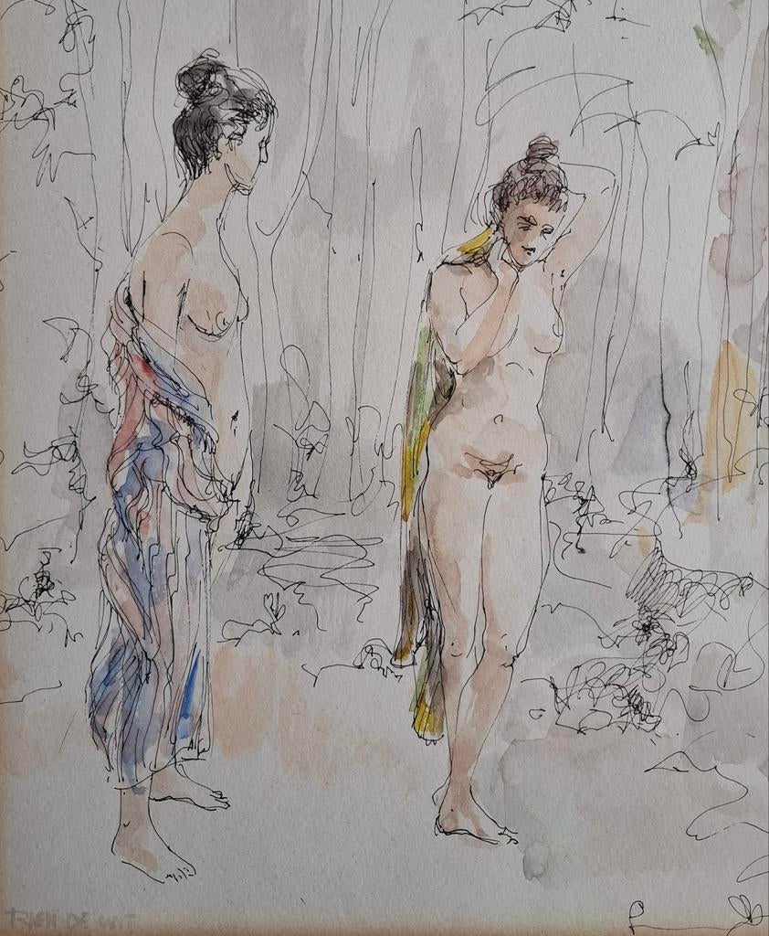 Naaktmodel.  Pentekening/aquarel.  Expressionistisch. 41/54, Ophalen