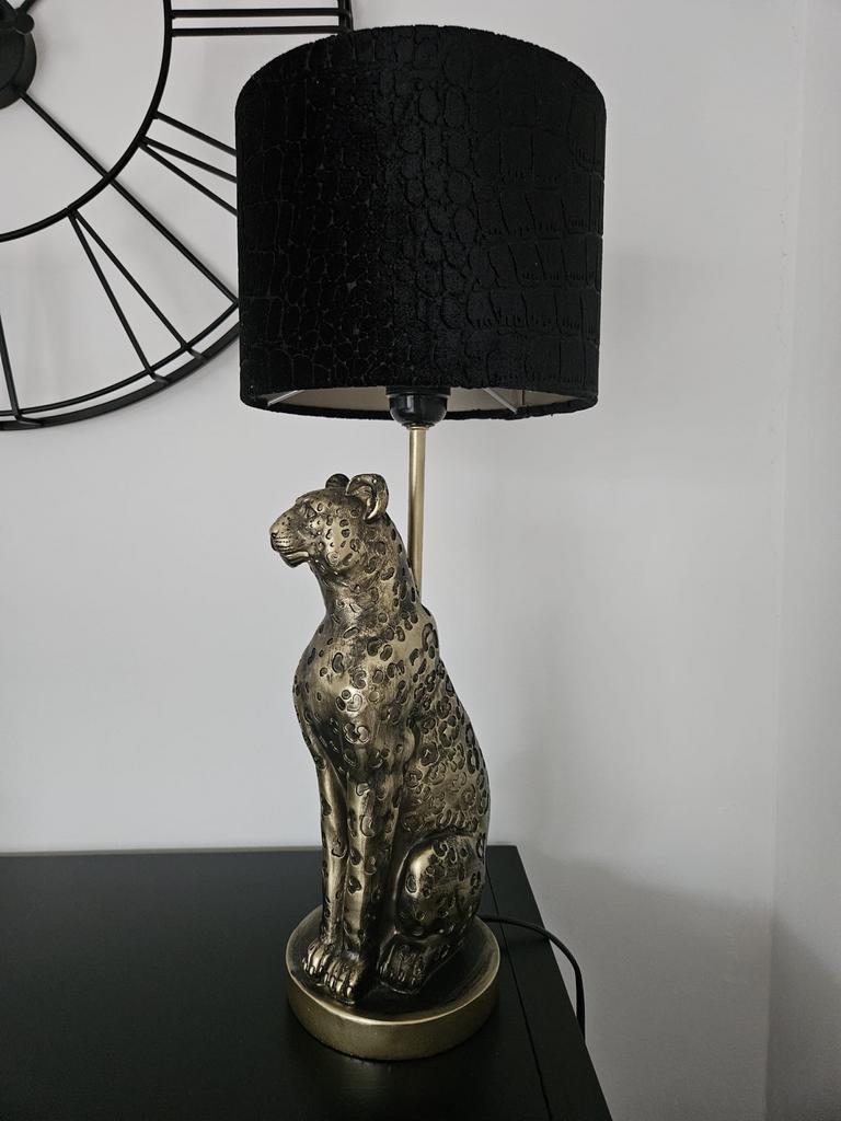 Stijlvolle Panter Lamp met Zwarte Kap - Unieke Tafellamp, Ophalen, Zo goed als nieuw, Metaal, 50 tot 75 cm