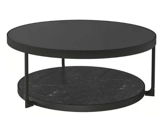 FRÖTORP Salontafel, antraciet marmerpatroon/zwart glas., Ophalen, Glas, Gebruikt, 50 tot 100 cm