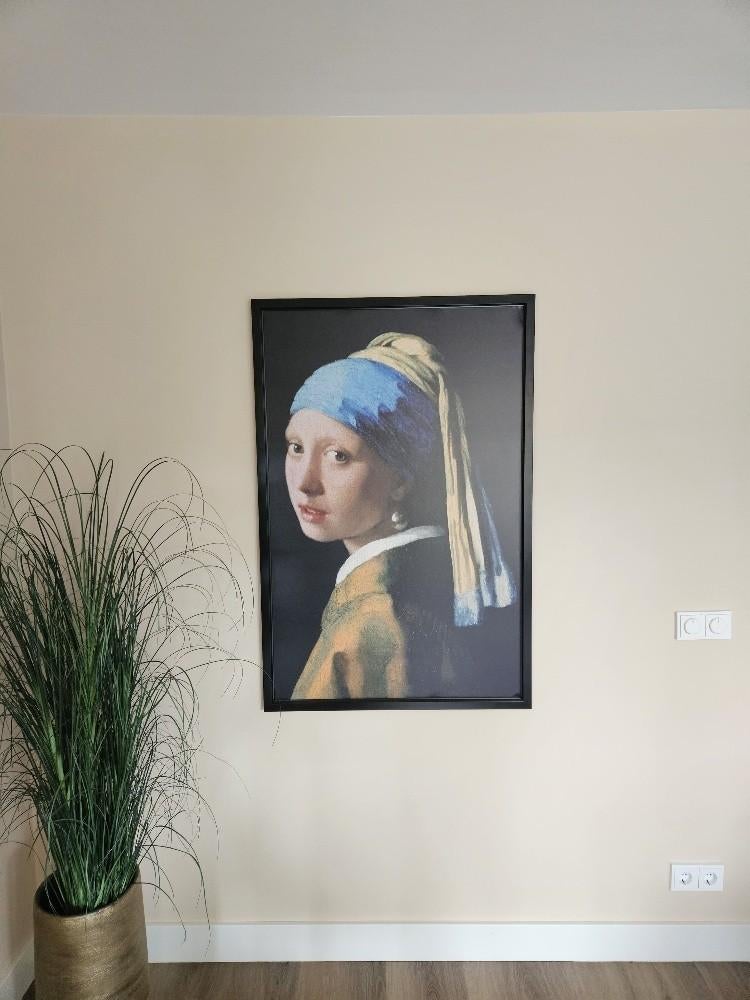 Zwart schilderij, Meisje met de Parel. 118cm bij 78cm Goede, Huis en Inrichting, Ophalen, Zo goed als nieuw, Schilderij, 75 tot 100 cm