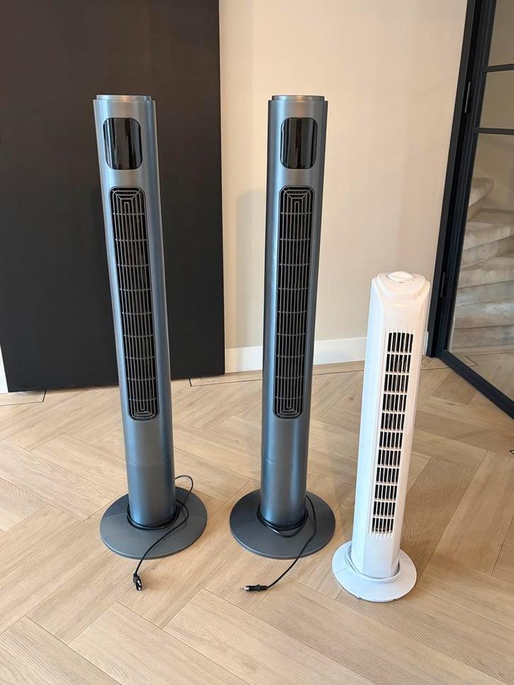 Te koop als set of los: drie ventilatoren, Witgoed en Apparatuur, Ventilatoren, Gebruikt, Torenventilator, Ventilator met afstandsbediening