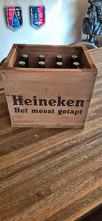 Houten Heineken krat met 12 lege flesjes, Verzamelen, Ophalen of Verzenden