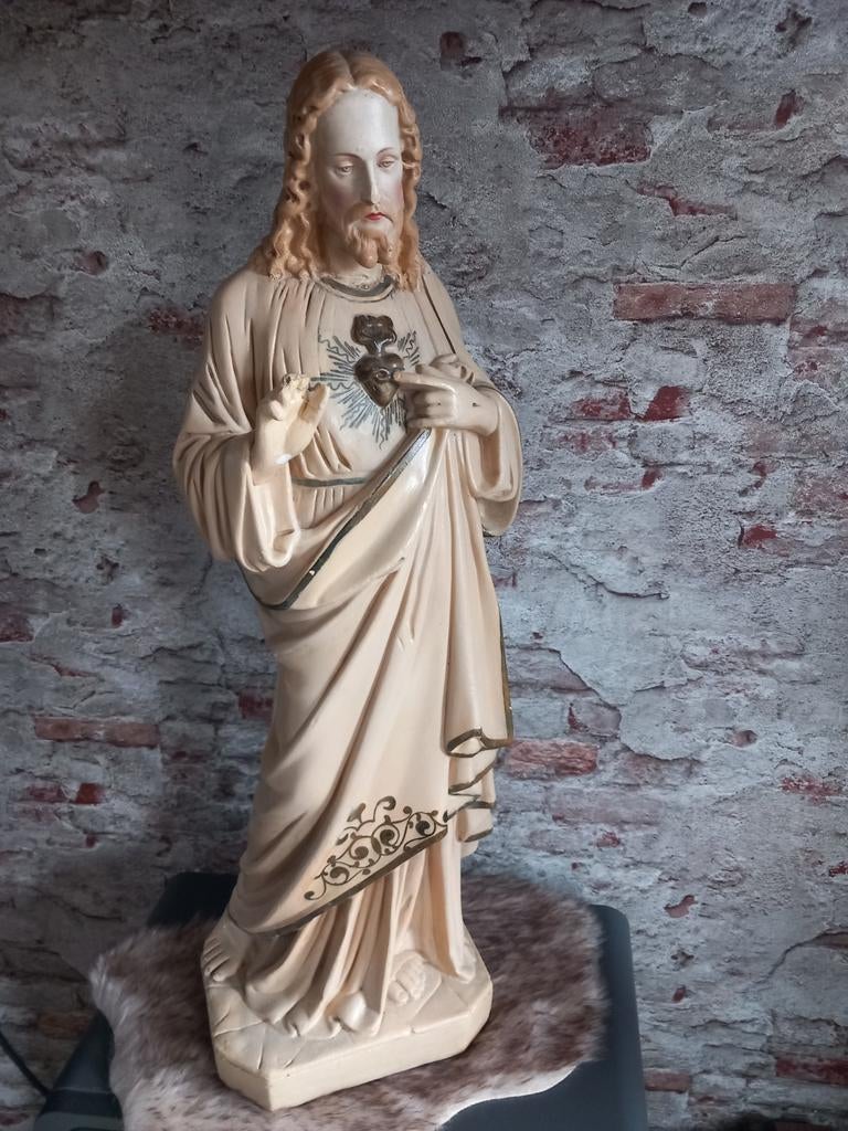 Oud brocant heiligenbeeld Jezus heilighart  70 cm, Antiek en Kunst, Ophalen