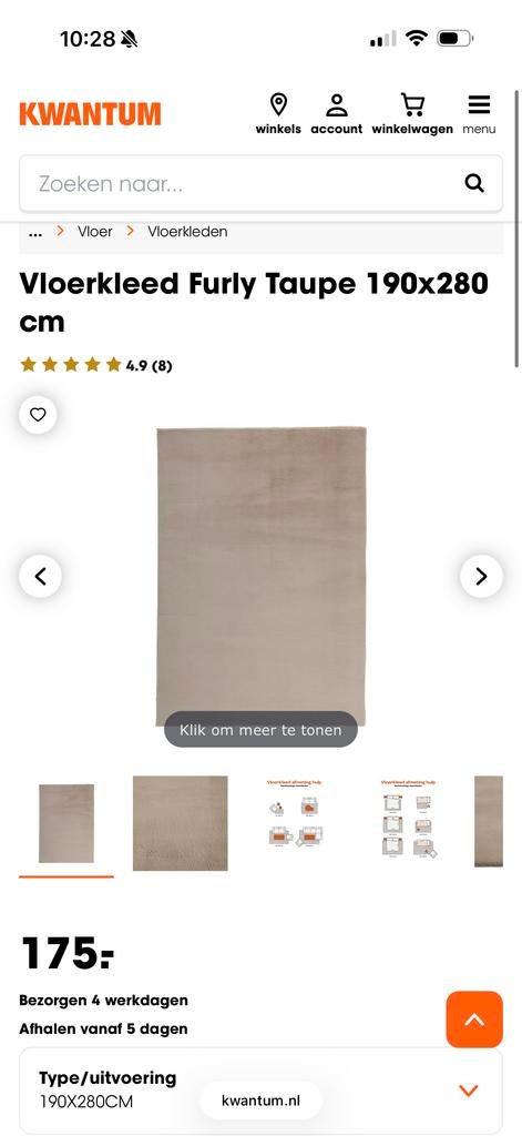 Kwantum vloerkleed Furly Taupe 190x280 cm, Huis en Inrichting, Ophalen, Gebruikt, Beige, 150 tot 200 cm