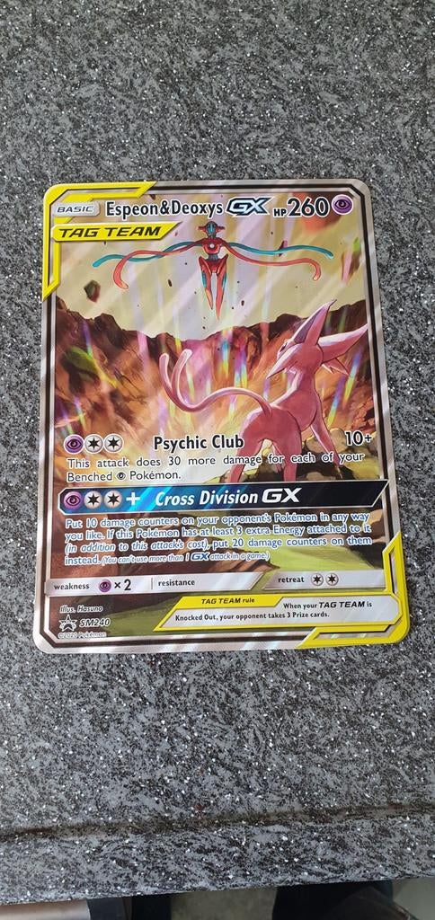 Espeon & Deoxys GX promo SM 240 Jumbo kaart Tag Team fotolij, Hobby en Vrije tijd, Verzamelkaartspellen | Pokémon, Ophalen of Verzenden
