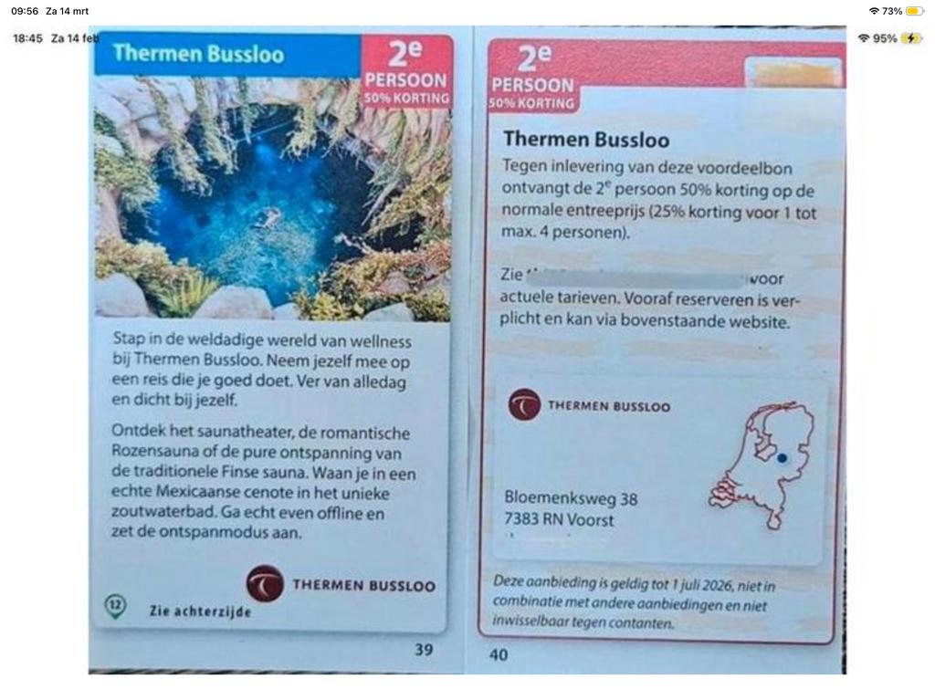 Kortingsbon voor sauna Thermen Bussloo (KWF), Tickets en Kaartjes, Twee personen, Kortingsbon, Spa of Sauna