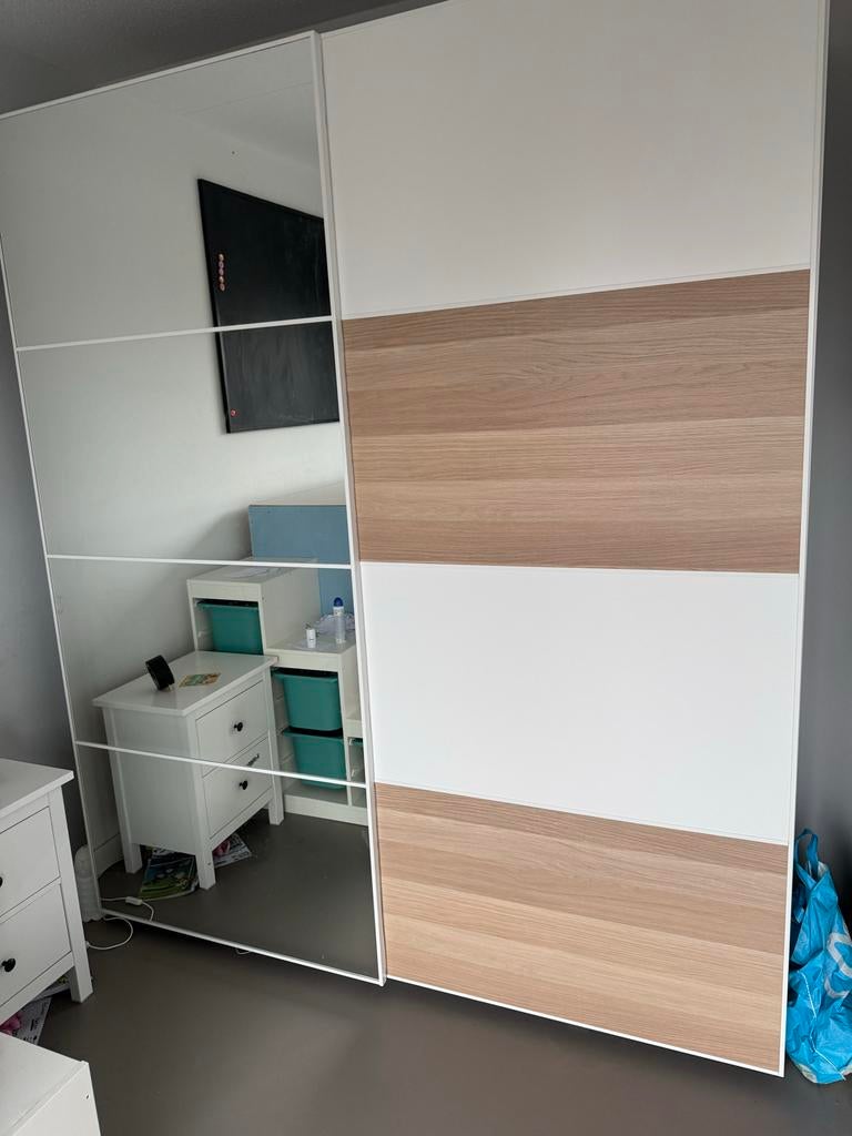 schuifdeuren voor PAX kast 1 spiegel, 1 hout/wit, Ophalen, Gebruikt, 200 cm of meer, Glas